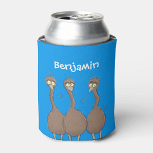Funny Australian emu trio cartoon illustration Can Cooler