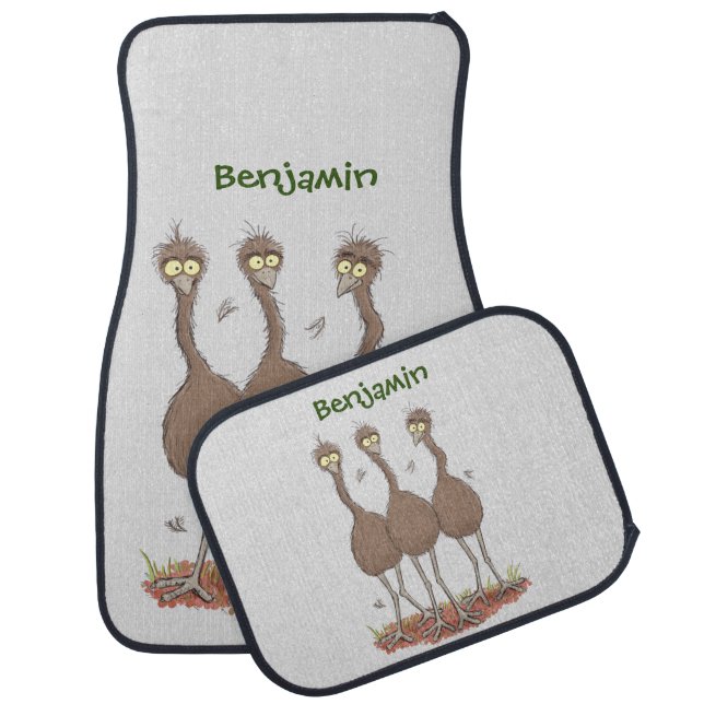 Funny Australian emu trio cartoon illustration  Car Floor Mat (Set)