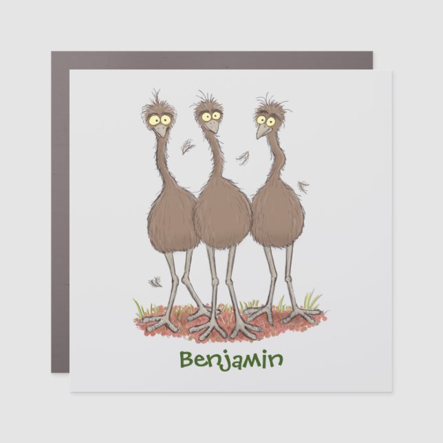 Funny Australian emu trio cartoon illustration Car Magnet (Front)