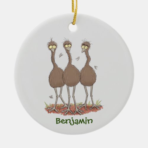 Funny Australian emu trio cartoon illustration Ceramic Ornament