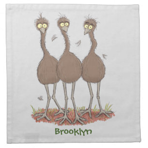 Funny Australian emu trio cartoon illustration Cloth Napkin
