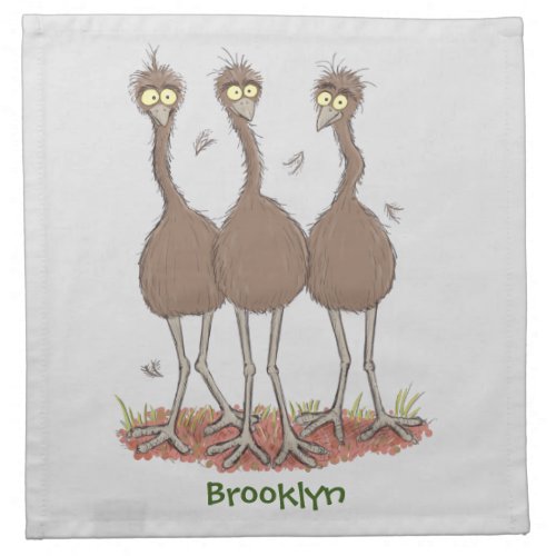 Funny Australian emu trio cartoon illustration Cloth Napkin
