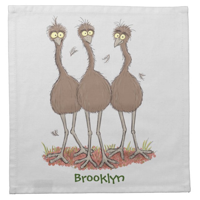 Funny Australian emu trio cartoon illustration Cloth Napkin (Front)