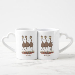 Funny Australian emu trio cartoon illustration Coffee Mug Set