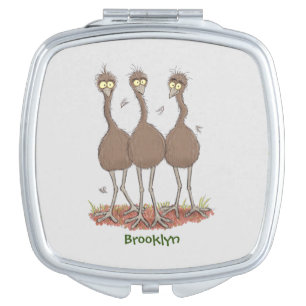 Funny Australian emu trio cartoon illustration Compact Mirror