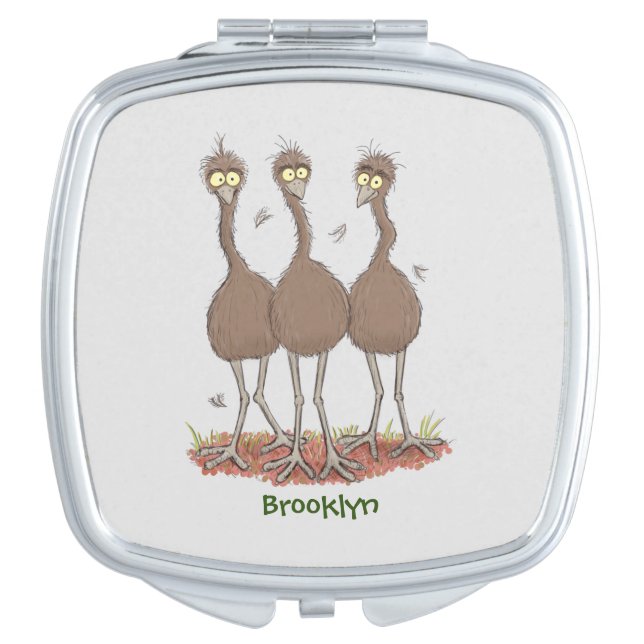 Funny Australian emu trio cartoon illustration Compact Mirror (Front)