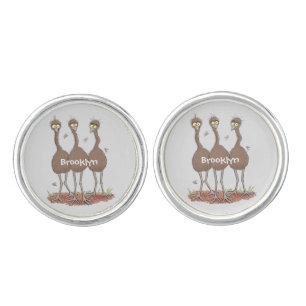 Funny Australian emu trio cartoon illustration Cufflinks