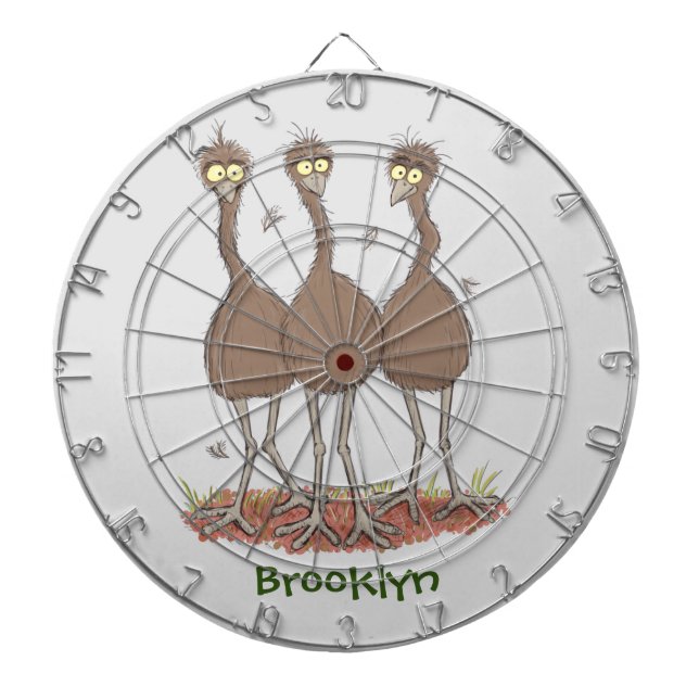 Funny Australian emu trio cartoon illustration Dart Board (Front)