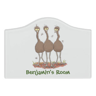 Funny Australian emu trio cartoon illustration Door Sign