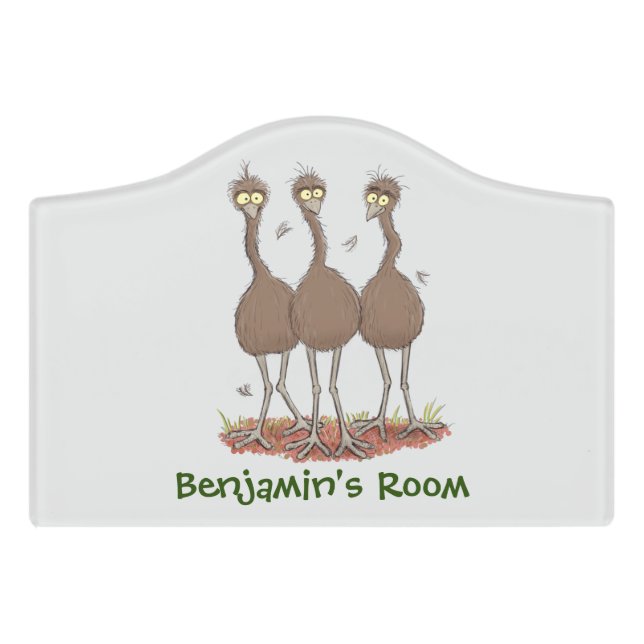 Funny Australian emu trio cartoon illustration Door Sign (Small Crest Front)