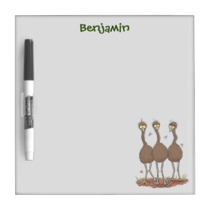 Funny Australian emu trio cartoon illustration Dry Erase Board