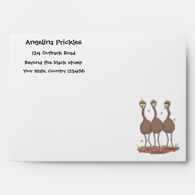 Funny Australian emu trio cartoon illustration Envelope (Front)