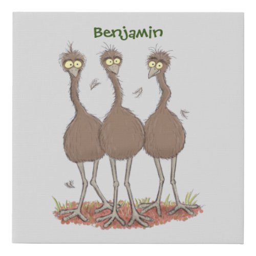 Funny Australian emu trio cartoon illustration Faux Canvas Print