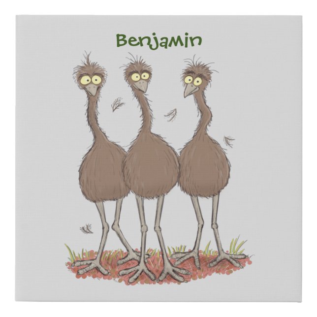 Funny Australian emu trio cartoon illustration Faux Canvas Print (Front)