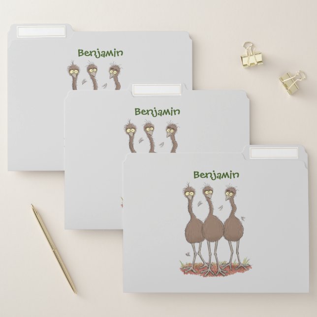 Funny Australian emu trio cartoon illustration File Folder (Set)