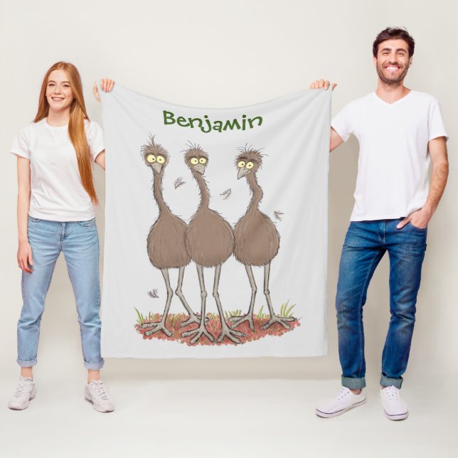 Funny Australian emu trio cartoon illustration Fleece Blanket (In Situ)
