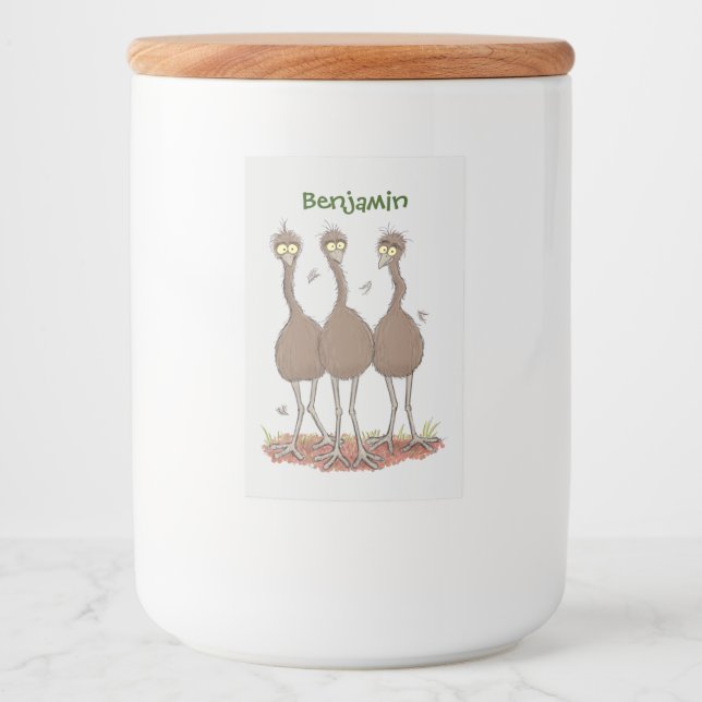 Funny Australian emu trio cartoon illustration Food Label (Front)
