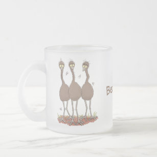 Funny Australian emu trio cartoon illustration Frosted Glass Coffee Mug