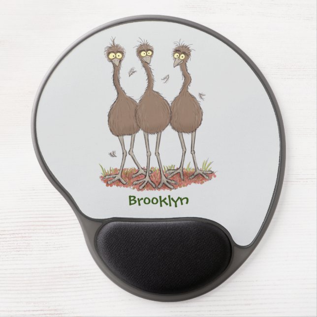 Funny Australian emu trio cartoon illustration Gel Mouse Pad (Front)