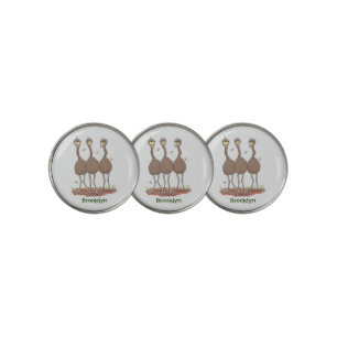 Funny Australian emu trio cartoon illustration Golf Ball Marker