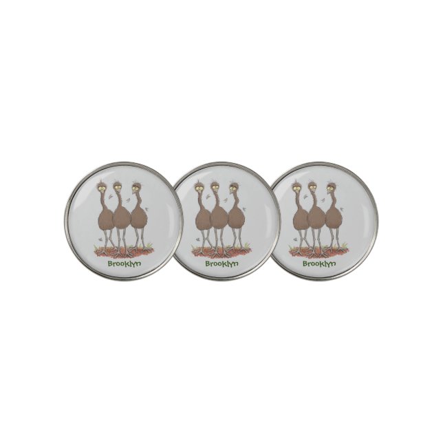 Funny Australian emu trio cartoon illustration  Golf Ball Marker (3 Up)