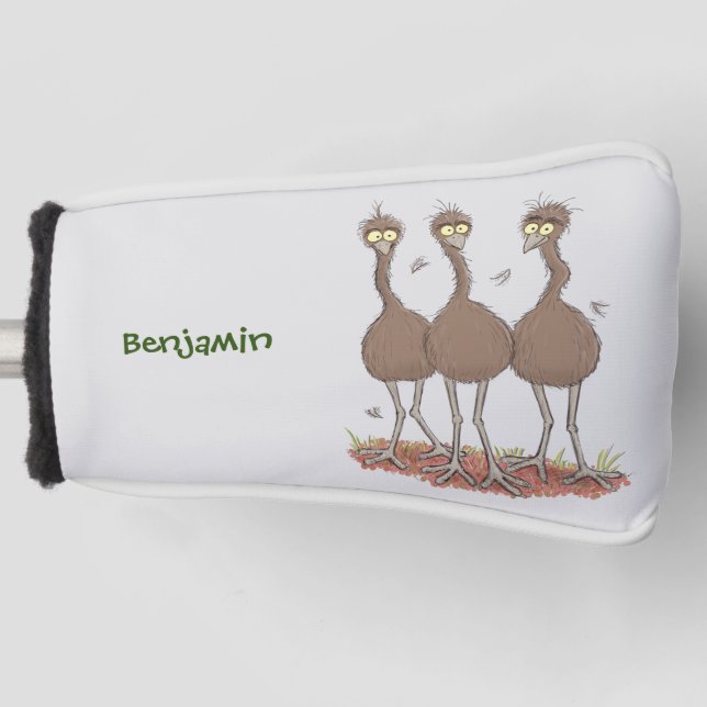 Funny Australian emu trio cartoon illustration Golf Head Cover (Front)