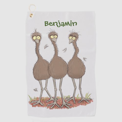 Funny Australian emu trio cartoon illustration  Golf Towel