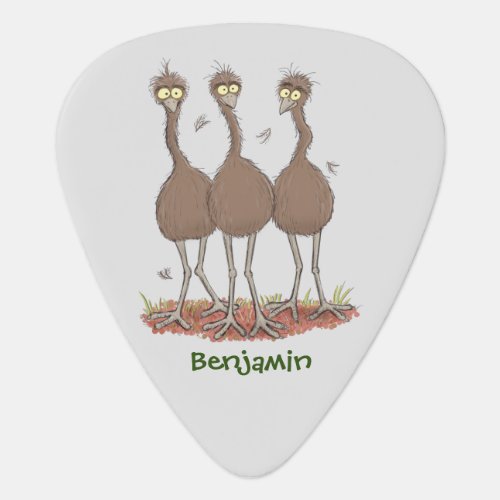 Funny Australian emu trio cartoon illustration  Guitar Pick