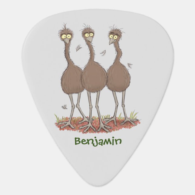 Funny Australian emu trio cartoon illustration  Guitar Pick (Front)