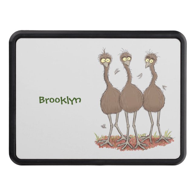 Funny Australian emu trio cartoon illustration Hitch Cover (Front)