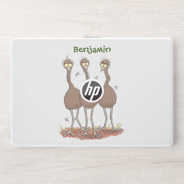 Funny Australian emu trio cartoon illustration HP Laptop Skin (Front)