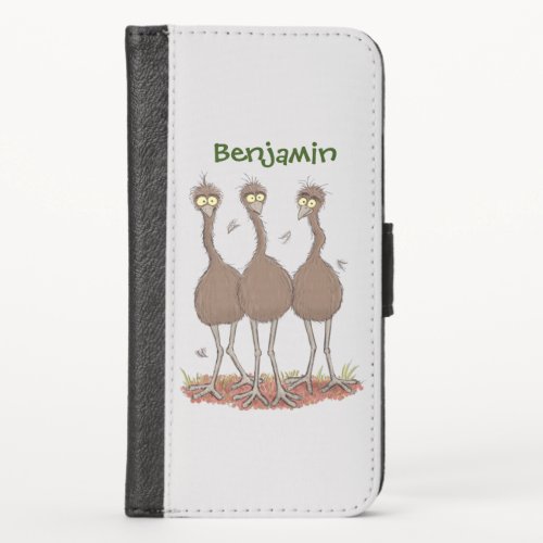 Funny Australian emu trio cartoon illustration iPhone X Wallet Case