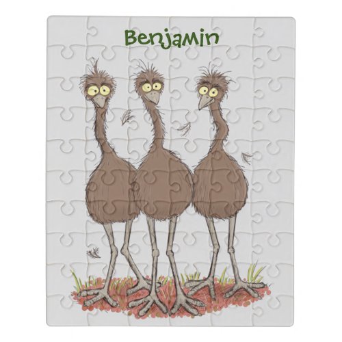 Funny Australian emu trio cartoon illustration Jigsaw Puzzle