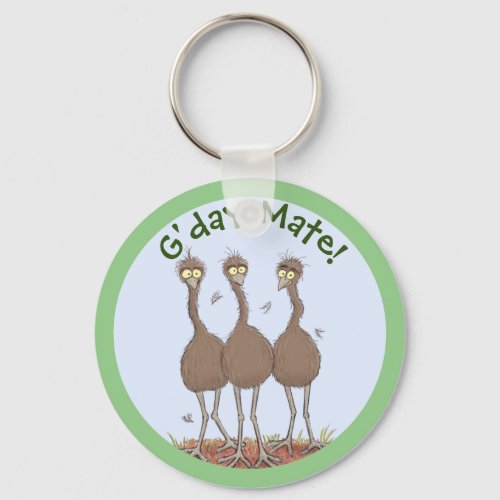 Funny Australian emu trio cartoon illustration Keychain