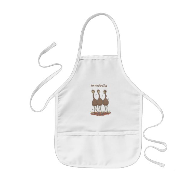 Funny Australian emu trio cartoon illustration Kids' Apron (Front)