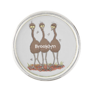 Funny Australian emu trio cartoon illustration Lapel Pin