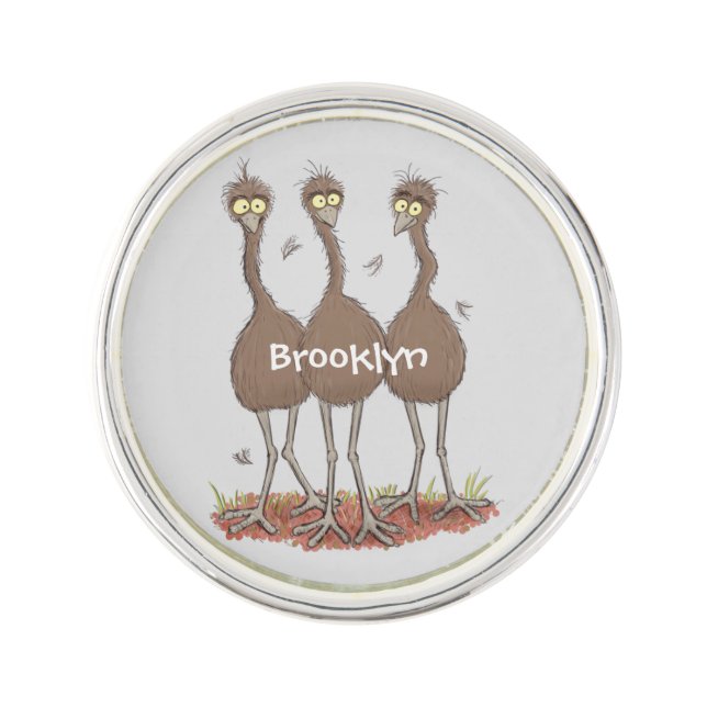 Funny Australian emu trio cartoon illustration Lapel Pin (Front)