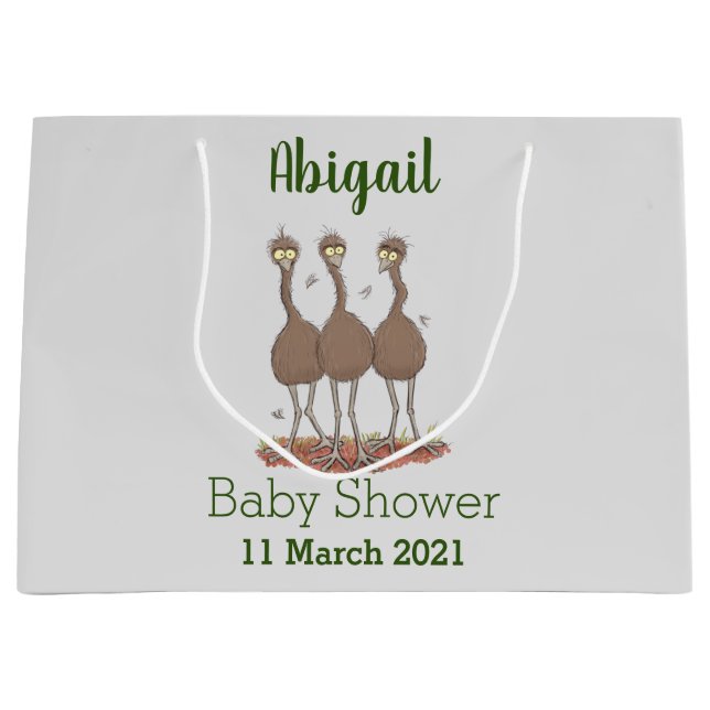 Funny Australian emu trio cartoon illustration Large Gift Bag (Front)