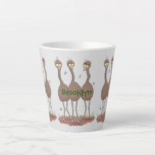 Funny Australian emu trio cartoon illustration Latte Mug