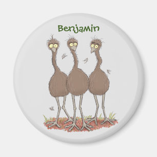 Funny Australian emu trio cartoon illustration Magnet