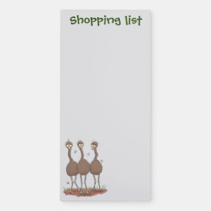 Funny Australian emu trio cartoon illustration Magnetic Notepad
