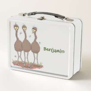 Funny Australian emu trio cartoon illustration Metal Lunch Box