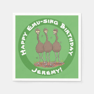 Funny Australian emu trio cartoon illustration Napkins