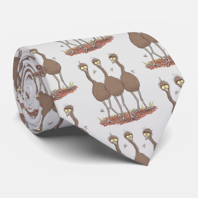 Funny Australian emu trio cartoon illustration Neck Tie (Rolled)