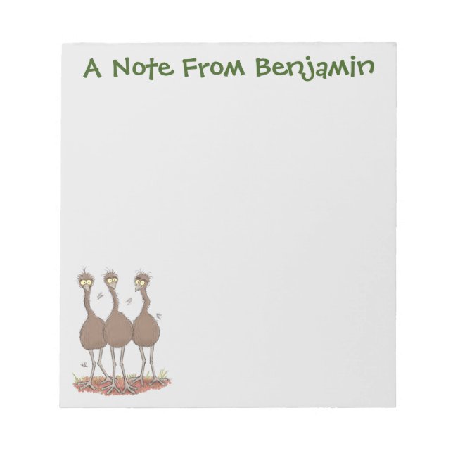 Funny Australian emu trio cartoon illustration Notepad (Front)