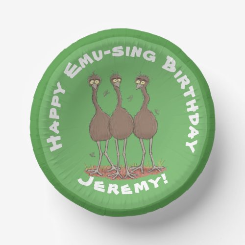 Funny Australian emu trio cartoon illustration Paper Bowls