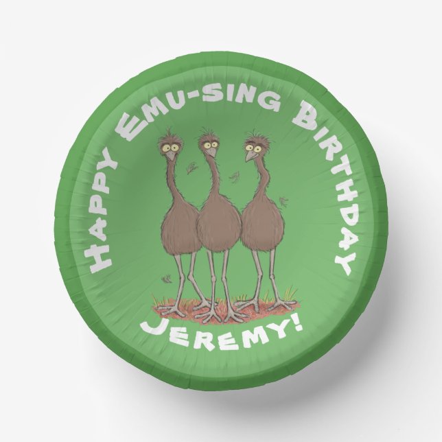Funny Australian emu trio cartoon illustration Paper Bowls (Front)