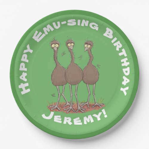 Funny Australian emu trio cartoon illustration Paper Plates