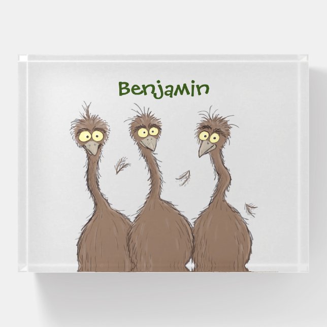 Funny Australian emu trio cartoon illustration Paperweight (Front)