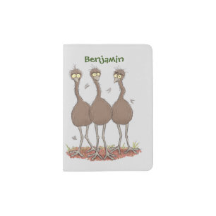 Funny Australian emu trio cartoon illustration Passport Holder